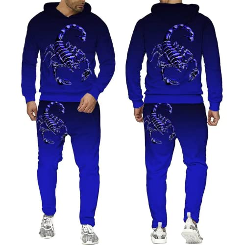 BLOORI 3D Scorpion Trainingsanzug Kapuzenpullover Set Herren Winter Jogging Anzug Polyester Sportanzug Pullover+Hose (Jogginganzug,3XL) von BLOORI