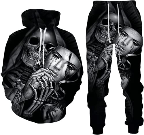 BLOORI 3D Totenkopf Herren und Damen Trainingsanzug Jogging Set Männer Sportanzug Männer Sweatshirt Hosen (Totenkopf3,3XL) von BLOORI