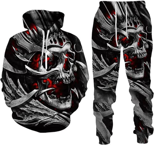 BLOORI 3D Totenkopf Herren und Damen Trainingsanzug Jogging Set Männer Sportanzug Männer Sweatshirt Hosen (Totenkopf4,4XL) von BLOORI