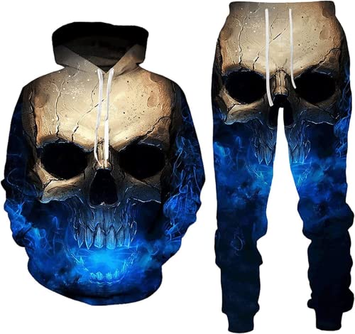 BLOORI 3D Totenkopf Herren und Damen Trainingsanzug Jogging Set Männer Sportanzug Männer Sweatshirt Hosen (Totenkopf5,5XL) von BLOORI