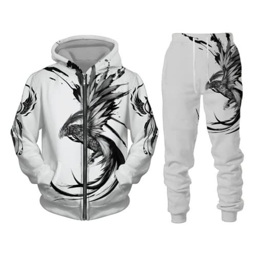 BLOORI Herren 3D Phönix Druck Hoodie Zweiteiliges Set Trainingsanzüge Kapuzenpullover Jogger Gym Sport Sweat Anzug Hosen Outfits (Sportanzug3,L) von BLOORI