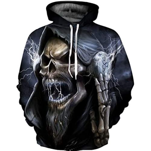 BLOORI Herren 3D Totenkopf Hoodie Neuheit Skull Sweatshirt Pullover Hoodies (Totenkopf1,4XL) von BLOORI