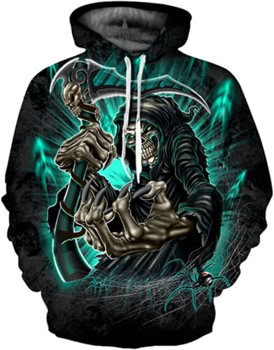 BLOORI Herren 3D Totenkopf Hoodie Neuheit Skull Sweatshirt Pullover Hoodies (Totenkopf2,5XL) von BLOORI