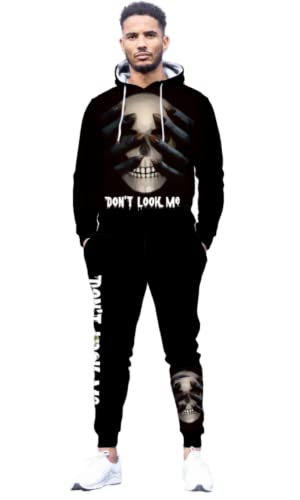 BLOORI Herren Totenkopf Jogginganzug Kapuzenpullover Set Trainingsanzug Langarm Sportanzug Set Sweatshirt Jogginghose (Totenkopf4,L) von BLOORI