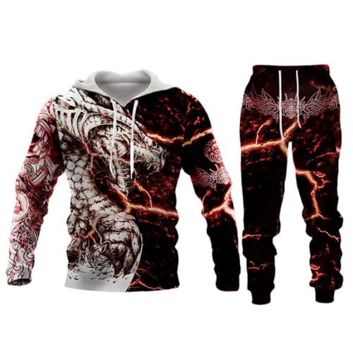 BLOORI Herren Totenkopf Pullover Hoodie Set Trainingsanzug Jogginganzug Sportanzug Männer Jogging Anzug Sweatshirt Hose (Loong2,2XL) von BLOORI