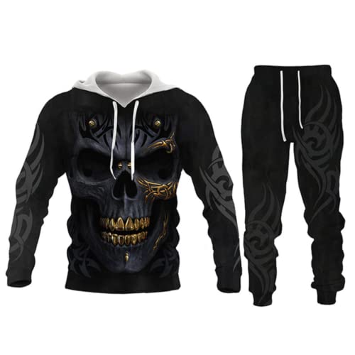 BLOORI Herren Totenkopf Pullover Hoodie Set Trainingsanzug Jogginganzug Sportanzug Männer Jogging Anzug Sweatshirt Hose (Skull 1,5XL) von BLOORI