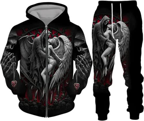 BLOORI Totenkopf Herren Trainingsanzug Jogginganzug 3D Skull Pattern Hoodie und Hose Kapuzenpullover Zweiteiliges Set (Totenkopf3,S) von BLOORI