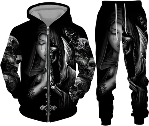 BLOORI Totenkopf Herren Trainingsanzug Jogginganzug 3D Skull Pattern Hoodie und Hose Kapuzenpullover Zweiteiliges Set (Totenkopf5,2XL) von BLOORI