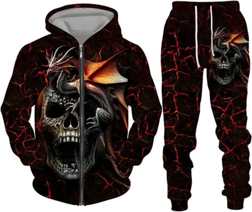 BLOORI Totenkopf Herren Trainingsanzug Jogginganzug 3D Skull Pattern Hoodie und Hose Kapuzenpullover Zweiteiliges Set (Totenkopf6,2XL) von BLOORI