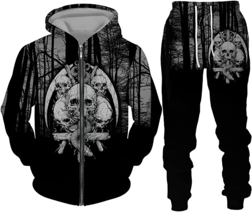 BLOORI Totenkopf Herren Trainingsanzug Jogginganzug 3D Skull Pattern Hoodie und Hose Kapuzenpullover Zweiteiliges Set (Totenkopf9,4XL) von BLOORI