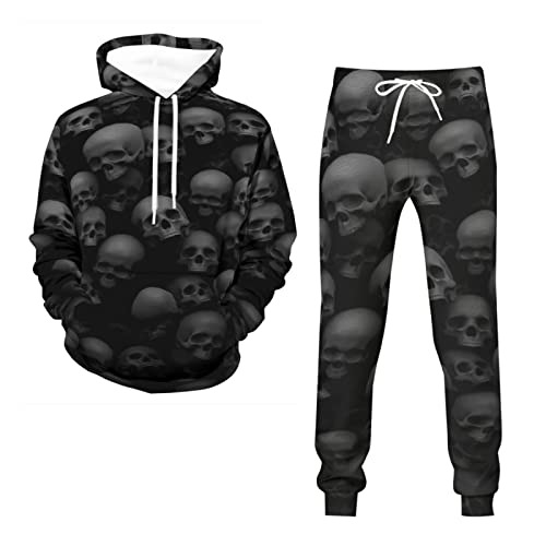 BLOORI Unisex 3D Totenkopf Jogginganzug Trainingsanzug Männer Skelett Langarm Sportanzug Freizeitanzug Set Jogginghose Sweatshirt (Totenkopf2,2XL) von BLOORI