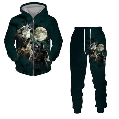 BLOORI Wolf Kapuzenpullover Set 3D Drucken Wolf Kapuzenpullover + Jogginghose Jogginganzug Sportanzug Männer Jogging Sweatshirt Hose (wolf3,M) von BLOORI