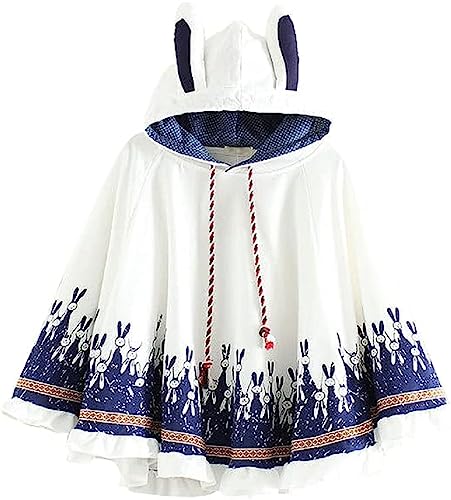 BLOSSOMLIFE Kinder Mädchen Mischung Sweatshirt mit Kapuze Hase Ear Capes Poncho Kinder Frühling Herbst Damen Winter Pullover Jacke Outwear, Weiß One size von BLOSSOMLIFE