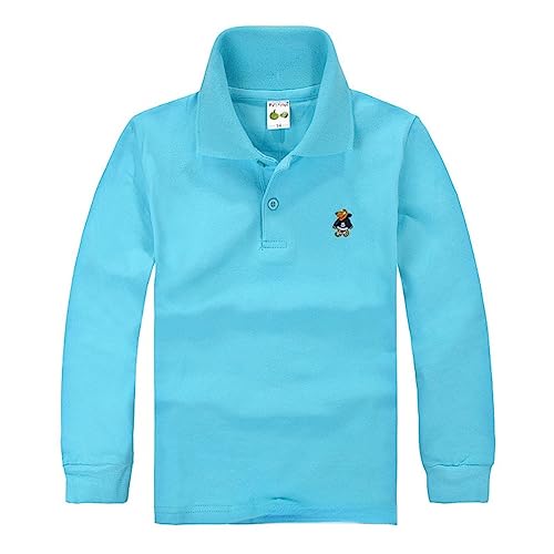 BLOSSOMLIFE Langarm-Shirt für Jungen, Mädchen, Baumwolle, weiß, Poloshirt, Kinder, T-Shirt, Uniform, Schulkleidung, Kleidung, blau, 8 Jahre von BLOSSOMLIFE