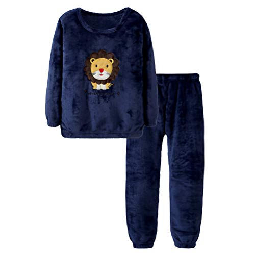 Herbst Winter Coral Fleece Mädchen Pyjama Set Kinder Dicke Homewear Jungen Mädchen Pyjama Sets Warm Flanell Nachtwäsche Gr. 5-6 Jahre, dunkelblau von BLOSSOMLIFE