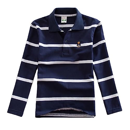 Langarm-Poloshirt für Jungen und Mädchen, Baumwolle, gestreift, für Kinder, Hemden, Jungen, T-Shirt, Uniform, Schulkleidung Gr. 8 Jahre, C von BLOSSOMLIFE