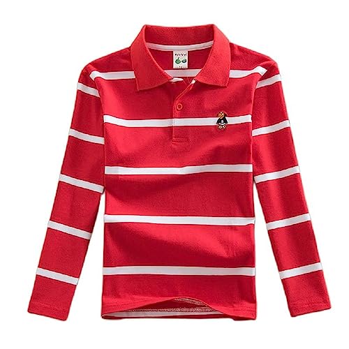 Langarm-Poloshirt für Jungen und Mädchen, Baumwolle, gestreift, für Kinder, Hemden, Jungen, T-Shirt, Uniform, Schulkleidung Gr. 13 Jahre, E von BLOSSOMLIFE