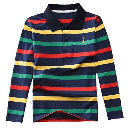 Langarm-Poloshirt für Jungen und Mädchen, Baumwolle, gestreift, für Kinder, Hemden, Jungen, T-Shirt, Uniform, Schulkleidung Gr. 13 Jahre, J. von BLOSSOMLIFE