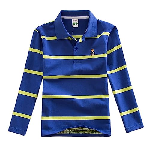 Langarm-Poloshirt für Jungen und Mädchen, Baumwolle, gestreift, für Kinder, Hemden, Jungen, T-Shirt, Uniform, Schulkleidung Gr. 4 Jahre, B von BLOSSOMLIFE