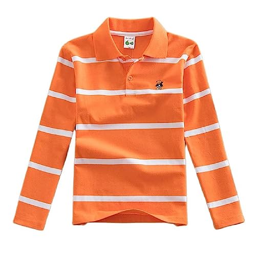 Langarm-Poloshirt für Jungen und Mädchen, Baumwolle, gestreift, für Kinder, Hemden, Jungen, T-Shirt, Uniform, Schulkleidung Gr. 8 Jahre, D. von BLOSSOMLIFE
