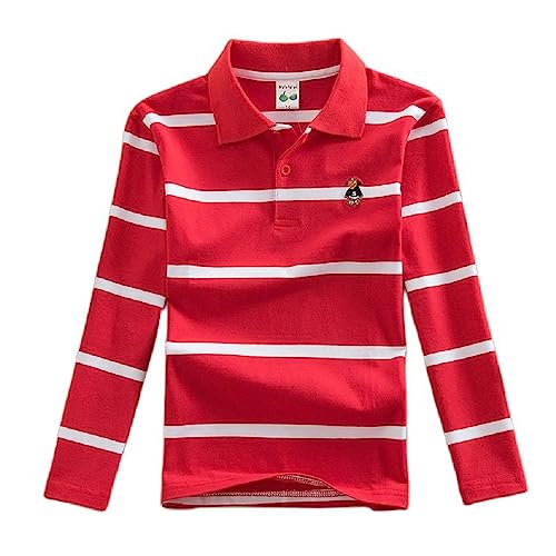 Langarm-Poloshirt für Jungen und Mädchen, Baumwolle, gestreift, für Kinder, Hemden, Jungen, T-Shirt, Uniform, Schulkleidung Gr. 15 Jahre, E von BLOSSOMLIFE