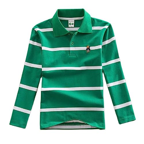 Langarm-Poloshirt für Jungen und Mädchen, Baumwolle, gestreift, für Kinder, Hemden, Jungen, T-Shirt, Uniform, Schulkleidung Gr. 7 Jahre, F von BLOSSOMLIFE