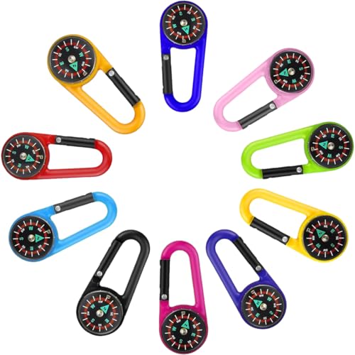 BLPRKOT 10 Stück Kompass Mit Karabinerhaken Kompass Schlüsselanhänger Mini Kompass kompass Outdoor Kompass Kinder Nautischer Kompass Kompass Klein Schlüsselhalter mit Kompass Kompass (Mehrfarbig von BLPRKOT