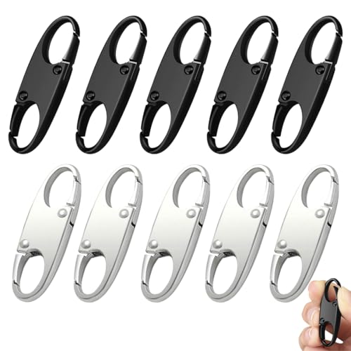 BLPRKOT 10 Stück Reisverschlüse, Diebstahlsicherung Rucksack Zipper Reißverschluss Clip für Gepäck, Rucksack, Geldbörse Geschlossen zu Schlösser(Schwarz, Silber) von BLPRKOT