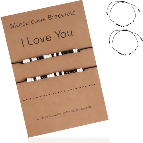 BLPRKOT 2 Stück Ich liebe dich Morsecode Armband Paare Passende, verstellbare Armbänder Freund Freundin Paar Schmuck Schmuck für Ihn/Sie/Mädchen/Frauen von BLPRKOT