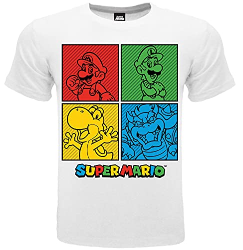 BLT T-Shirt Super Mario Offizielles Mario Luigi Yoshi Bowser 4 Zifferblätter, Weiß, Original T-Shirt, Weiß, 5-6 Jahre von BLT