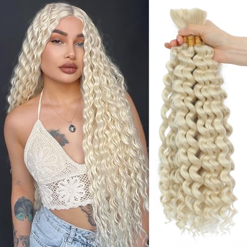 BLTYXT 18 Inch Curly Braiding Hair for Boho Braids Synthetic Deep Wave Bulk No Weft Wet and Wavy Crochet Hair for Women Knotless Braids Hair Extensions (613, 18 Inch（6 Bundles）) von BLTYXT