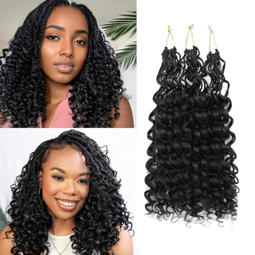 BLTYXT Gogo Curl Crochet Hair 8 Inch 3 Packs Black Ocean Wave Pre Looped Deep Twist Goddess Box Braids Short Curly Water Wave Synthetic Braiding Hair for Women Girl Kids (8 inch, 1B) von BLTYXT