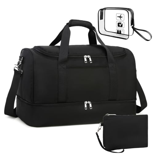 BLUBOON Weekender Reisetasche mit Schuhfach für Damen und Herren, Segeltuch, Wochenend-Reisetasche, Handgepäcktasche, 3 Sets - einfarbig schwarz von BLUBOON