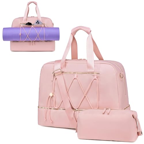 BLUBOON Weekender Tasche für Damen, Reisetasche mit Schuhfach, Turnbeutel, Sport, Yoga, Handgepäck mit Make-up-Tasche, Pink, Multifunktionale Wochenendtasche mit Schuhfach von BLUBOON