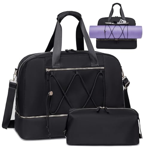 Bluboon Damen-Handgepäcktasche mit Schuhfach, Segeltuch, Reisetasche mit Trolleygriff, Schwarz, Multifunktionale Wochenendtasche mit Schuhfach von BLUBOON