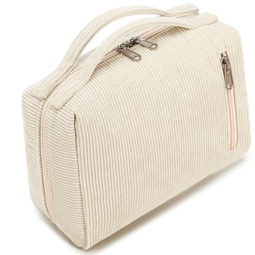 Bluboon Kulturbeutel Reise Make-up Tasche Tragbare Kosmetiktasche Organizer für Frauen und Mädchen, Beige / Blumen von BLUBOON