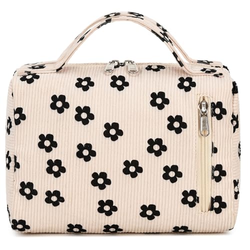 Bluboon Kulturbeutel Reise Make-up Tasche Tragbare Kosmetiktasche Organizer für Frauen und Mädchen, Cordblümchen, Blumen von BLUBOON