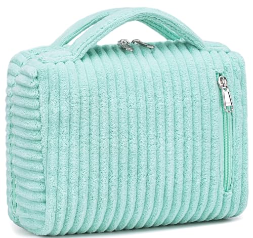 Bluboon Make-up-Tasche mit Reißverschluss, tragbare Kosmetiktasche, Organizer für Damen und Mädchen, Weicher Kordsamt, blau von BLUBOON