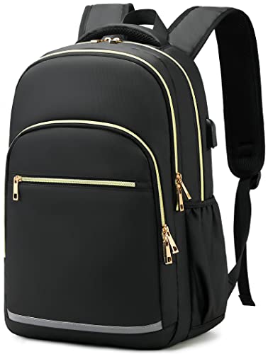 Bluboon Rucksack für Damen, 39.6 cm, Laptop, Büchertasche, College, Schulrucksack, Mädchen, Tagesrucksack für Geschäftsreisen, mit USB-Ladeanschluss und Kopfhörer-Schnittstelle (schwarz) von BLUBOON