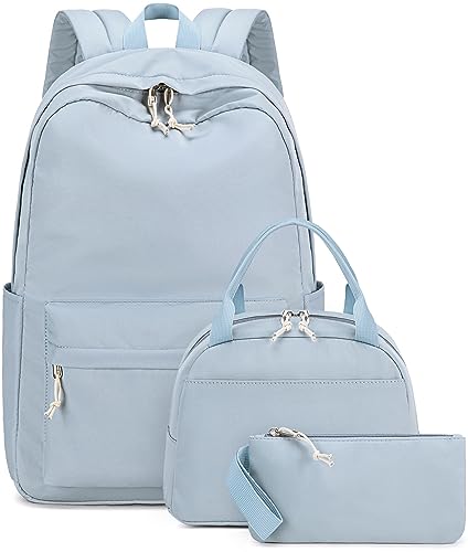 Bluboon Schulrucksack-Set für Mädchen und Damen, Laptop, Büchertasche, lässiger Tagesrucksack, passend für 15-Zoll-Laptops mit Lunch-Tasche und Federmäppchen, Grau-3 Sets, Large, Classic von BLUBOON