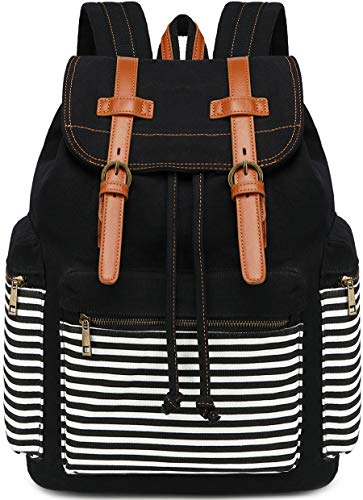 Bluboon Schulrucksack für Mädchen, Damen, College, Büchertasche, Reiserucksack, 39,6 cm (15,6 Zoll), Laptoptasche, schwarze streifen, 12 * 6.5 * 17 inches, Laptop von BLUBOON