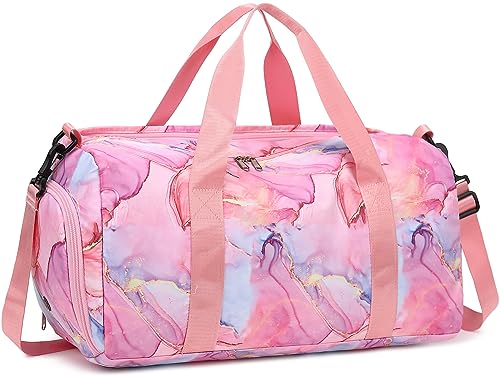 Sporttasche, Reisetasche für Herren und Damen, mit Schuhfach, Nassfach, Marmor Pink von BLUBOON