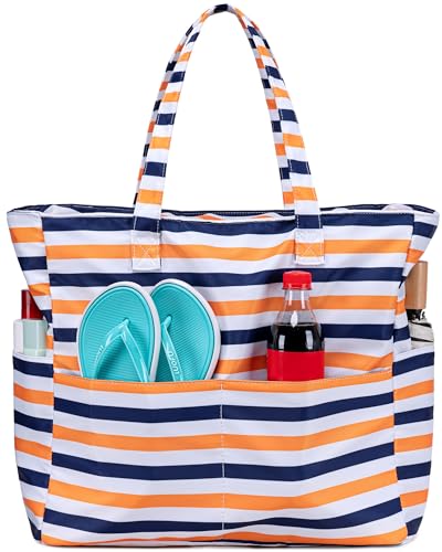 Strandtasche für Damen, große Sporttasche, Tragetasche mit Nassfach für Wochenendreisen, wasserdicht, Blaue und gelbe Streifen, X-Large von BLUBOON