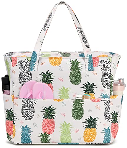 Wasserdichte Strandtasche, Pooltasche für Damen, extra groß, Sporttasche, Handgepäcktasche mit Nassfach für Wochenendreisen, Ananas, X-Large von BLUBOON