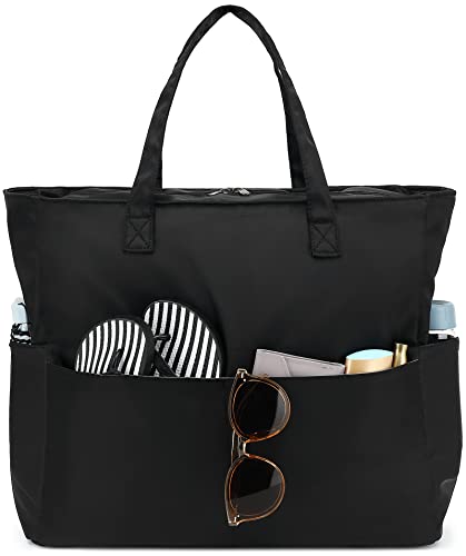 Wasserdichte Strandtasche, Pooltasche für Damen, extra groß, Sporttasche, Handgepäcktasche mit Nassfach für Wochenendreisen, M-Schwarz, X-Large, Größe XL: von BLUBOON