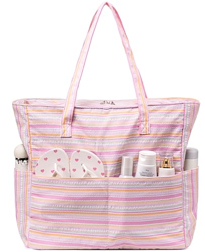 Wasserdichte Strandtasche, Pooltasche für Damen, extra groß, Sporttasche, Handgepäcktasche mit Nassfach für Wochenendreisen, Mehrfarbiger Streifen 2, Large von BLUBOON