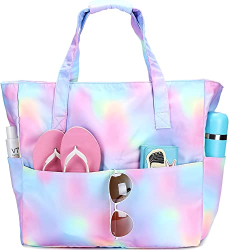 Wasserdichte Strandtasche für Damen und Damen, extra groß, mit Nassfach für Wochenendreisen, regenbogenfarben, X-Large von BLUBOON