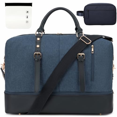 BLUBOON Weekender Overnight Bag Oversized Travel Duffel for Men and Women Carry On Tote Shoe compartment, A2-Oxford blau-2 Sets von BLUBOON