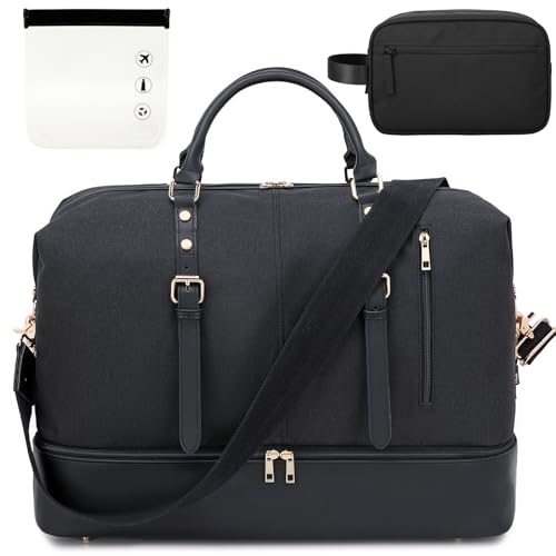 Weekender Übernachtungstasche, übergroße Reisetasche für Damen und Herren, Handgepäcktasche, Schuhfach, A2-Oxford Schwarz, 2 Sets, 21.2"/9.0"/16.5", Classic von BLUBOON