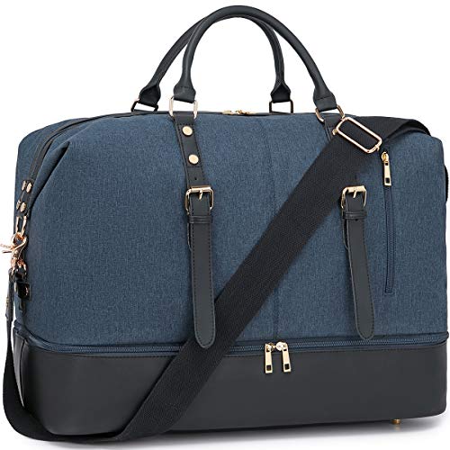 Weekender Overnight Bag Oversized Travel Duffel for Men and Women Carry On Tote Shoe compartment, Navy-d, 20.9"/9.8"/17.3"(L*W*H), Doppellagig von BLUBOON